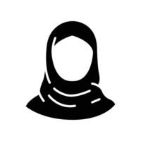mulheres hijab ícone. fêmea saudita árabe. islamismo senhora. lindo muçulmano menina avatar. cabeça cachecol Oriental mulheres roupas logotipo. sólido estilo pictograma. vetor ilustração. Projeto em branco fundo. eps 10