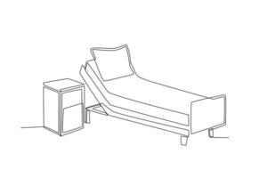 uma cama e mesa dentro a intensivo quarto vetor