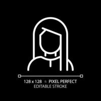 2d pixel perfeito editável mulher com em linha reta Penteado branco ícone, isolado vetor, cuidado capilar fino linha simples ilustração. vetor