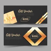 design elegante voucher de oferta com estilo dourado. cartão-presente de luxo para promoção. vetor