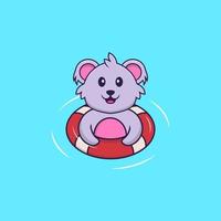 bonito coala está nadando com uma bóia. conceito de desenho animado animal isolado. pode ser usado para t-shirt, cartão de felicitações, cartão de convite ou mascote. estilo cartoon plana vetor