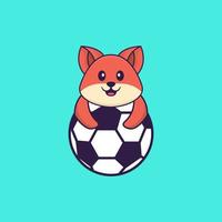 raposa bonita jogando futebol. conceito de desenho animado animal isolado. pode ser usado para t-shirt, cartão de felicitações, cartão de convite ou mascote. estilo cartoon plana vetor