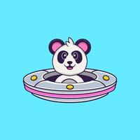 panda bonito dirigindo a nave espacial ufo. conceito de desenho animado animal isolado. pode ser usado para t-shirt, cartão de felicitações, cartão de convite ou mascote. estilo cartoon plana vetor