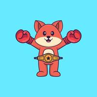 raposa bonita em traje de boxeador com cinto de campeão. conceito de desenho animado animal isolado. pode ser usado para t-shirt, cartão de felicitações, cartão de convite ou mascote. estilo cartoon plana vetor