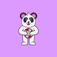 panda bonito segurando uma bóia. conceito de desenho animado animal isolado. pode ser usado para t-shirt, cartão de felicitações, cartão de convite ou mascote. estilo cartoon plana vetor