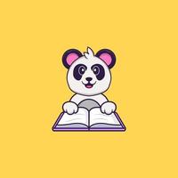 panda bonito lendo um livro. conceito de desenho animado animal isolado. pode ser usado para t-shirt, cartão de felicitações, cartão de convite ou mascote. estilo cartoon plana vetor