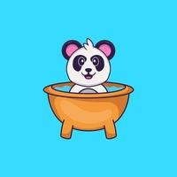 panda bonito tomando banho na banheira. conceito de desenho animado animal isolado. pode ser usado para t-shirt, cartão de felicitações, cartão de convite ou mascote. estilo cartoon plana vetor