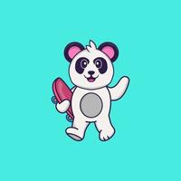 panda bonito segurando um skate. conceito de desenho animado animal isolado. pode ser usado para t-shirt, cartão de felicitações, cartão de convite ou mascote. estilo cartoon plana vetor