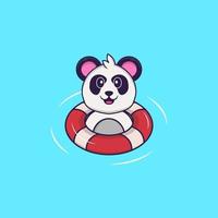 panda bonito está nadando com uma bóia. conceito de desenho animado animal isolado. pode ser usado para t-shirt, cartão de felicitações, cartão de convite ou mascote. estilo cartoon plana vetor