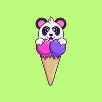 panda fofo com sorvete doce. conceito de desenho animado animal isolado. pode ser usado para t-shirt, cartão de felicitações, cartão de convite ou mascote. estilo cartoon plana vetor