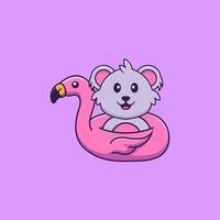 Coala bonito com bóia de flamingo. conceito de desenho animado animal isolado. pode ser usado para t-shirt, cartão de felicitações, cartão de convite ou mascote. estilo cartoon plana vetor