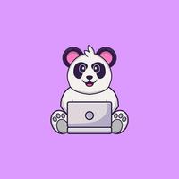 panda bonito usando laptop. conceito de desenho animado animal isolado. pode ser usado para t-shirt, cartão de felicitações, cartão de convite ou mascote. estilo cartoon plana vetor