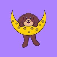 cachorro bonito está na lua. conceito de desenho animado animal isolado. pode ser usado para t-shirt, cartão de felicitações, cartão de convite ou mascote. estilo cartoon plana vetor