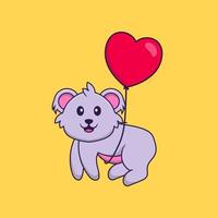 bonito coala voando com balões em forma de amor. conceito de desenho animado animal isolado. pode ser usado para t-shirt, cartão de felicitações, cartão de convite ou mascote. estilo cartoon plana vetor