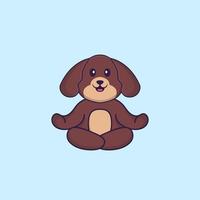 cachorro bonito está meditando ou fazendo ioga. conceito de desenho animado animal isolado. pode ser usado para t-shirt, cartão de felicitações, cartão de convite ou mascote. estilo cartoon plana vetor