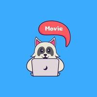 cachorro bonito está assistindo a um filme. conceito de desenho animado animal isolado. pode ser usado para t-shirt, cartão de felicitações, cartão de convite ou mascote. estilo cartoon plana vetor