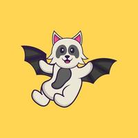 cachorro bonito está voando com asas. conceito de desenho animado animal isolado. pode ser usado para t-shirt, cartão de felicitações, cartão de convite ou mascote. estilo cartoon plana vetor