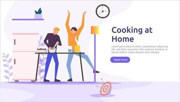 cozinheiros no conceito de cozinha juntos. modelo de ilustração vetorial para página de destino da web, banner, apresentação, social, cartaz, anúncio, promoção ou mídia impressa vetor