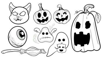 conjunto do dia das Bruxas rabisco Preto e branco dia das Bruxas elementos. tradicional Samhain festa clipart. assustador coleção com jack-o-lanterna, aranha, fantasma, crânio, morcegos, bruxa, vampiro vetor