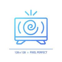 2d pixel perfeito gradiente televisão notícia ícone, isolado vetor, fino linha azul ilustração representando jornalismo. vetor
