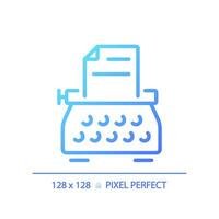 2d pixel perfeito gradiente máquina de escrever ícone, isolado vetor, fino linha azul ilustração representando jornalismo. vetor