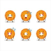 desenho animado personagem do laranja creme rosquinha com sonolento expressão vetor
