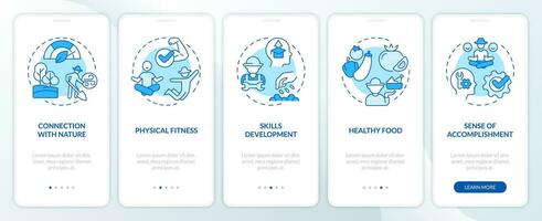 benefícios do Fazenda trabalhos azul onboarding Móvel aplicativo tela. passo a passo 5 passos editável gráfico instruções com linear conceitos. interface do usuário, ux, gui modelo vetor