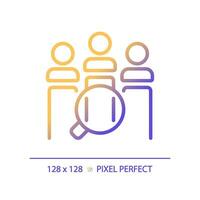 pixel perfeito gradiente cliente análise ícone, isolado vetor, produtos gestão fino linha ilustração. vetor