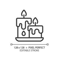 2d pixel perfeito editável Preto velas ícone, isolado vetor, meditação fino linha ilustração. vetor