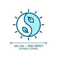 2d pixel perfeito editável azul yin e yang ícone, isolado vetor, meditação fino linha ilustração. vetor