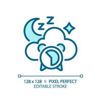 2d pixel perfeito editável azul Boa dormir ícone, isolado vetor, meditação fino linha ilustração. vetor