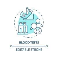 sangue testes turquesa conceito ícone. No geral saúde. laboratório pesquisar. criança assistência médica. diagnóstico Centro abstrato idéia fino linha ilustração. isolado esboço desenho. editável acidente vascular encefálico vetor