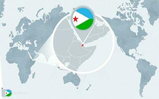 pacífico centrado mundo mapa com ampliado djibuti. bandeira e mapa do djibuti. vetor