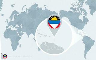 pacífico centrado mundo mapa com ampliado Antígua e barbuda. bandeira e mapa do Antígua e barbuda. vetor