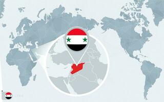 pacífico centrado mundo mapa com ampliado Síria. bandeira e mapa do Síria. vetor
