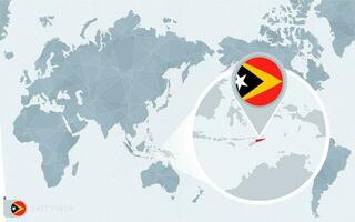 pacífico centrado mundo mapa com ampliado leste timor. bandeira e mapa do leste timor. vetor