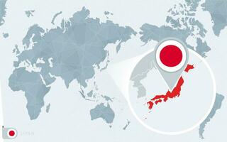 pacífico centrado mundo mapa com ampliado Japão. bandeira e mapa do Japão. vetor
