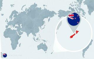pacífico centrado mundo mapa com ampliado Novo zelândia. bandeira e mapa do Novo zelândia. vetor