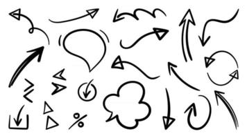 conjunto de ícones de vetor de seta desenhada de mão. desenho de seta para plano de negócios e educação.