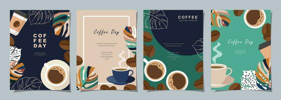 conjunto do esboço faixas com café feijões e folhas em colorida fundo para poster ou outro modelo Projeto. vetor ilustração.