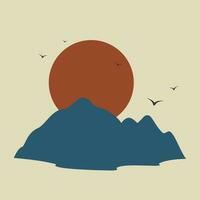 japonês nascer do sol panorama cartão postal ilustração. manhã montanhas e água vetor