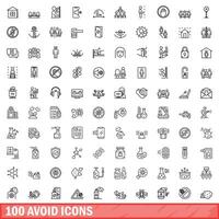 100 evitar ícones definir, esboço estilo vetor