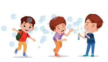 fofa crianças jogando com bolhas vetor