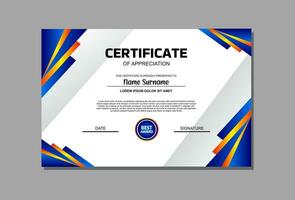 uma profissional certificado modelo apresentando uma vibrante azul e laranja Projeto. perfeito para reconhecendo conquistas, prêmios, e elogios dentro uma moderno e olho pegando maneiras. vetor