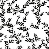 silhuetas folhas e padrão sem emenda de borboleta. impressão em preto e branco. vetor