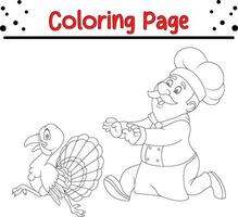 Ação de graças coloração página. Preto e branco desenho animado vetor ilustração do engraçado Peru