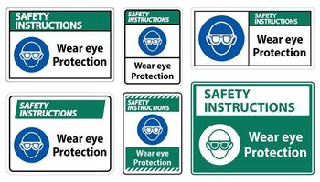 instruções de segurança usar proteção para os olhos em fundo branco vetor