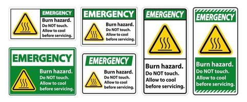 segurança de risco de queimadura de emergência, não toque no sinal da etiqueta no fundo branco vetor