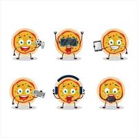 grego pizza desenho animado personagem estão jogando jogos com vários fofa emoticons vetor