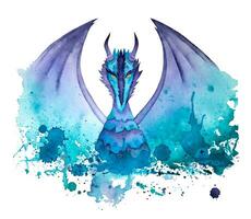 mão desenhado aguarela Dragão. roxa e azul aguarela Dragão ilustração. ano do Dragão. vetor